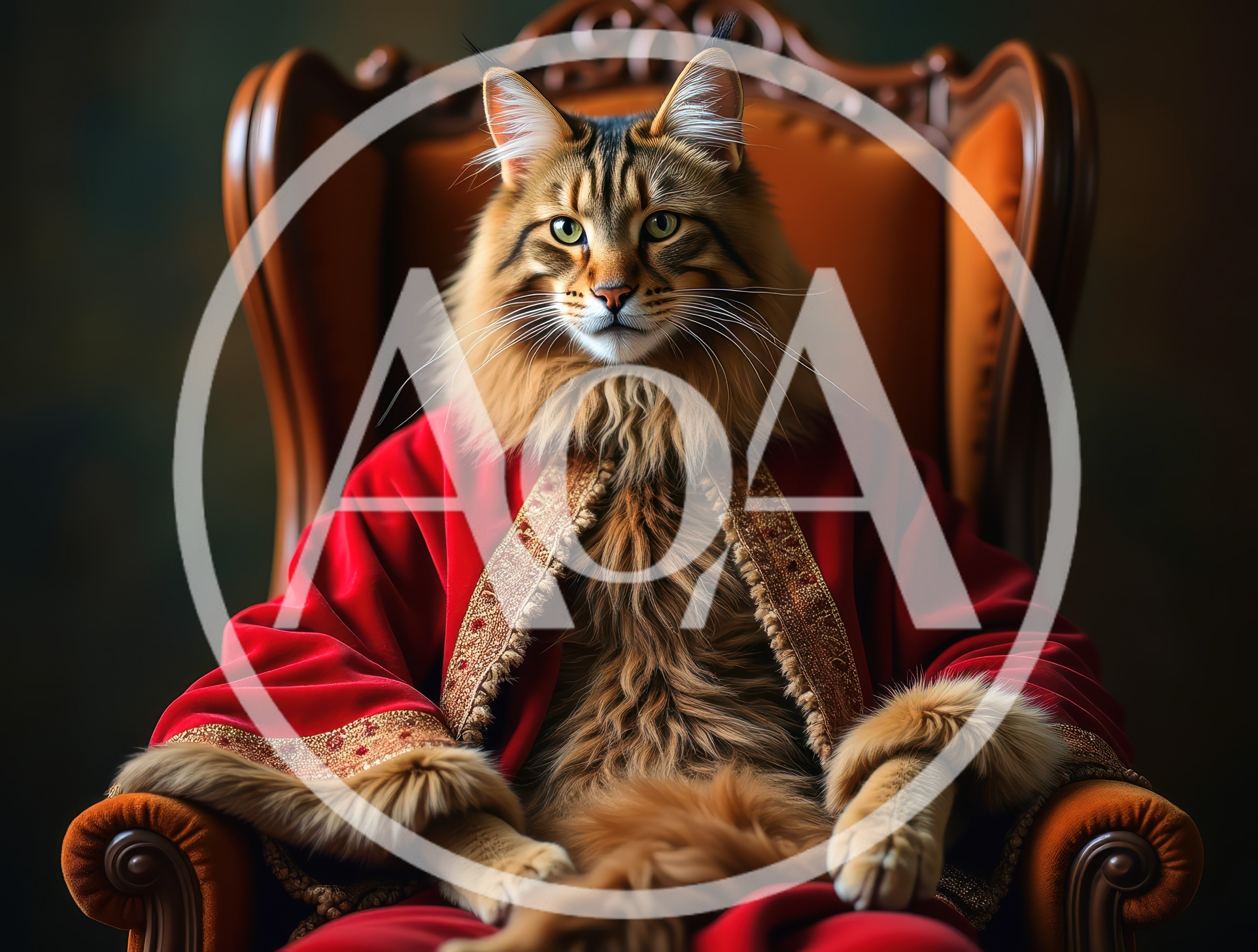 Regal Maine Coon Cat Sitting In An Ornate Chair