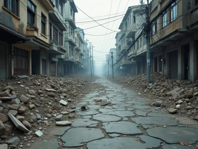 Desolate Street Scene After A Natural Disaster