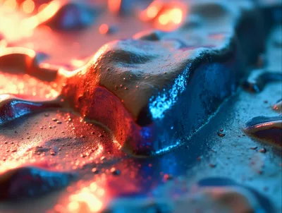 Abstract Liquid Metal Surface With Red And Blue Lighting