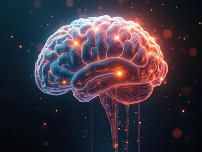 Glowing Digital Human Brain Neural Network Visualization