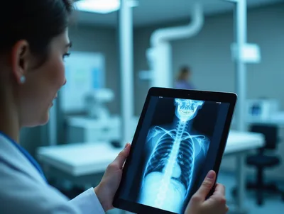 Female Doctor Examining X-Ray On Digital Tablet