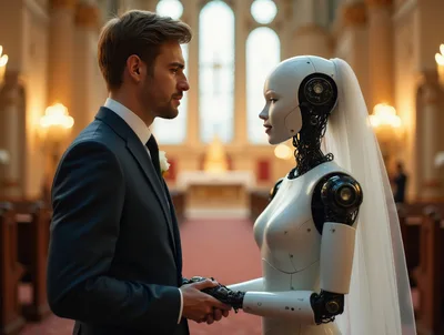 Man Marrying A Humanoid Robot In A Church