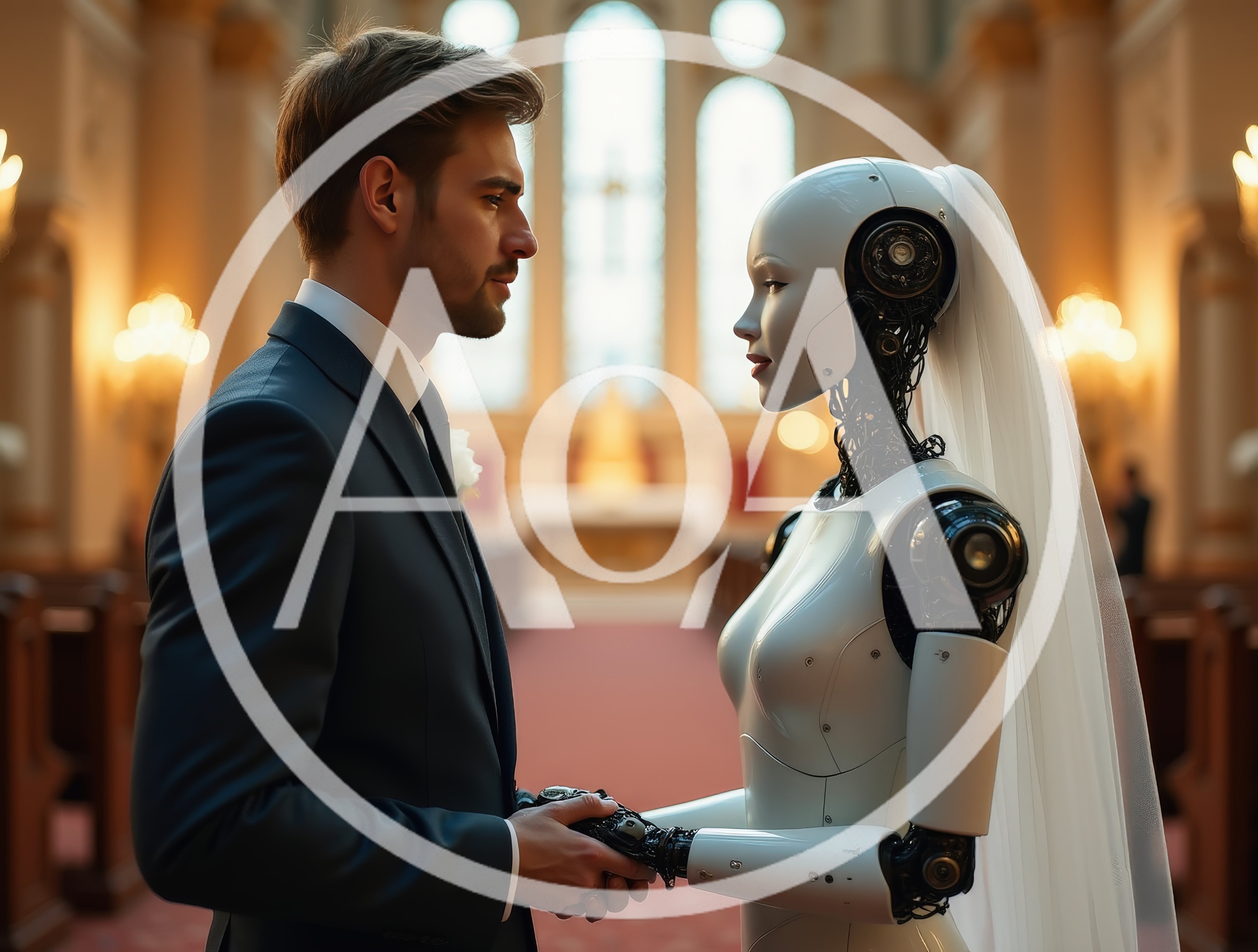 Man Marrying A Humanoid Robot In A Church