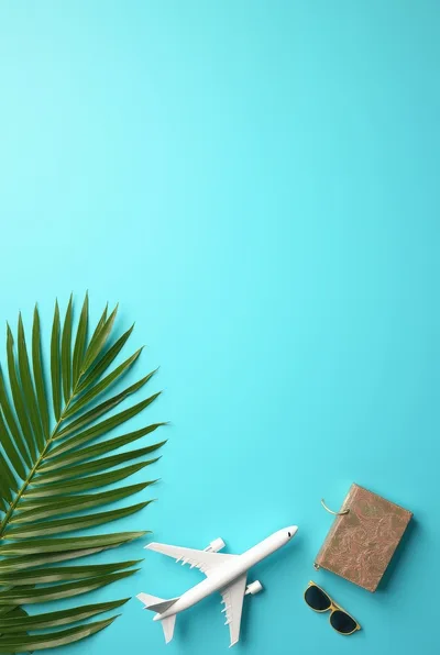 Travel Concept with Airplane Model and Palm Leaf