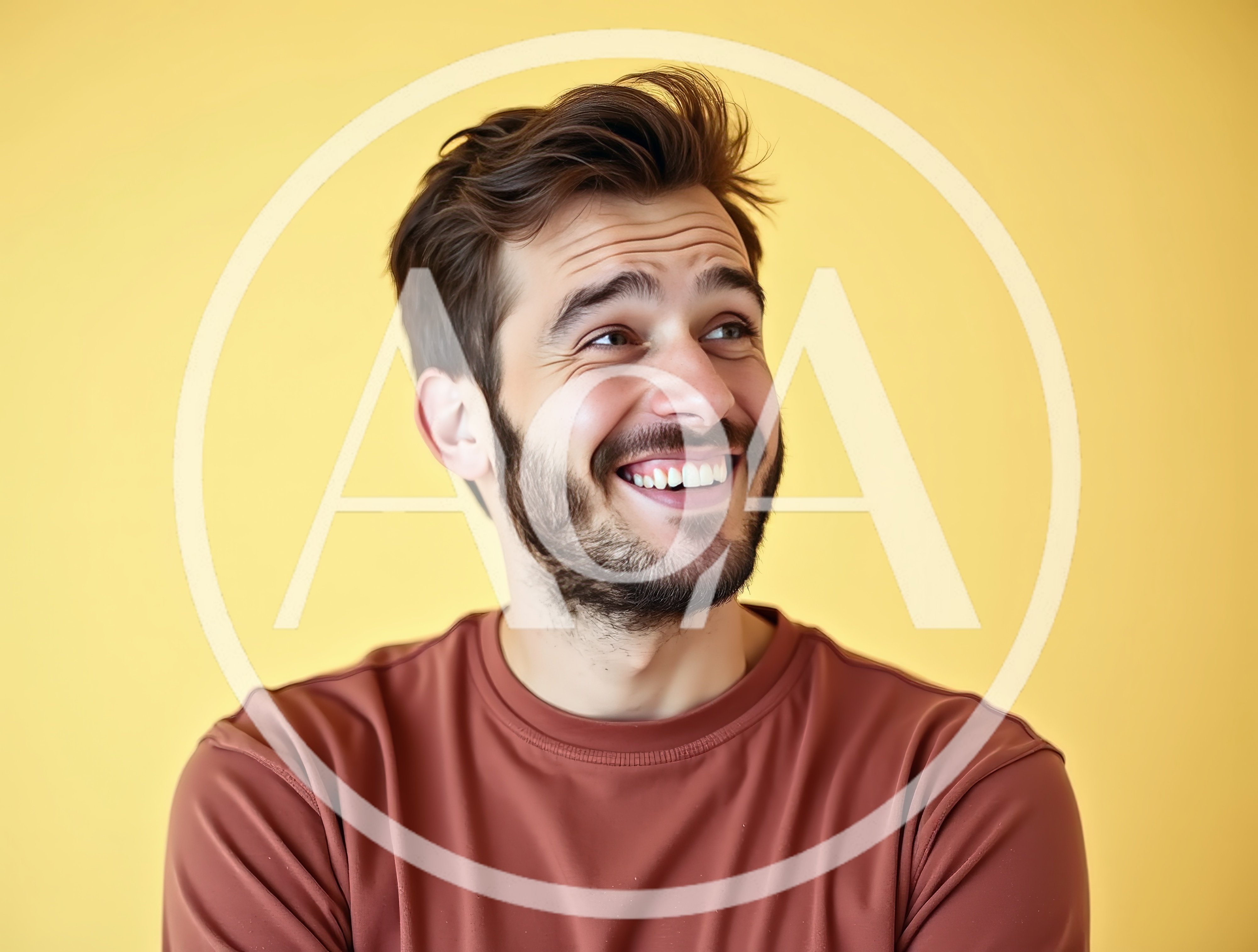 Young Man Smiling And Looking Away Against Yellow Background