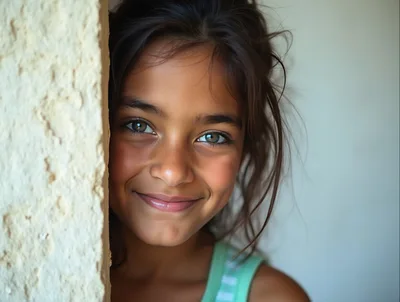 Portrait Of A Smiling Young Girl With Green Eyes