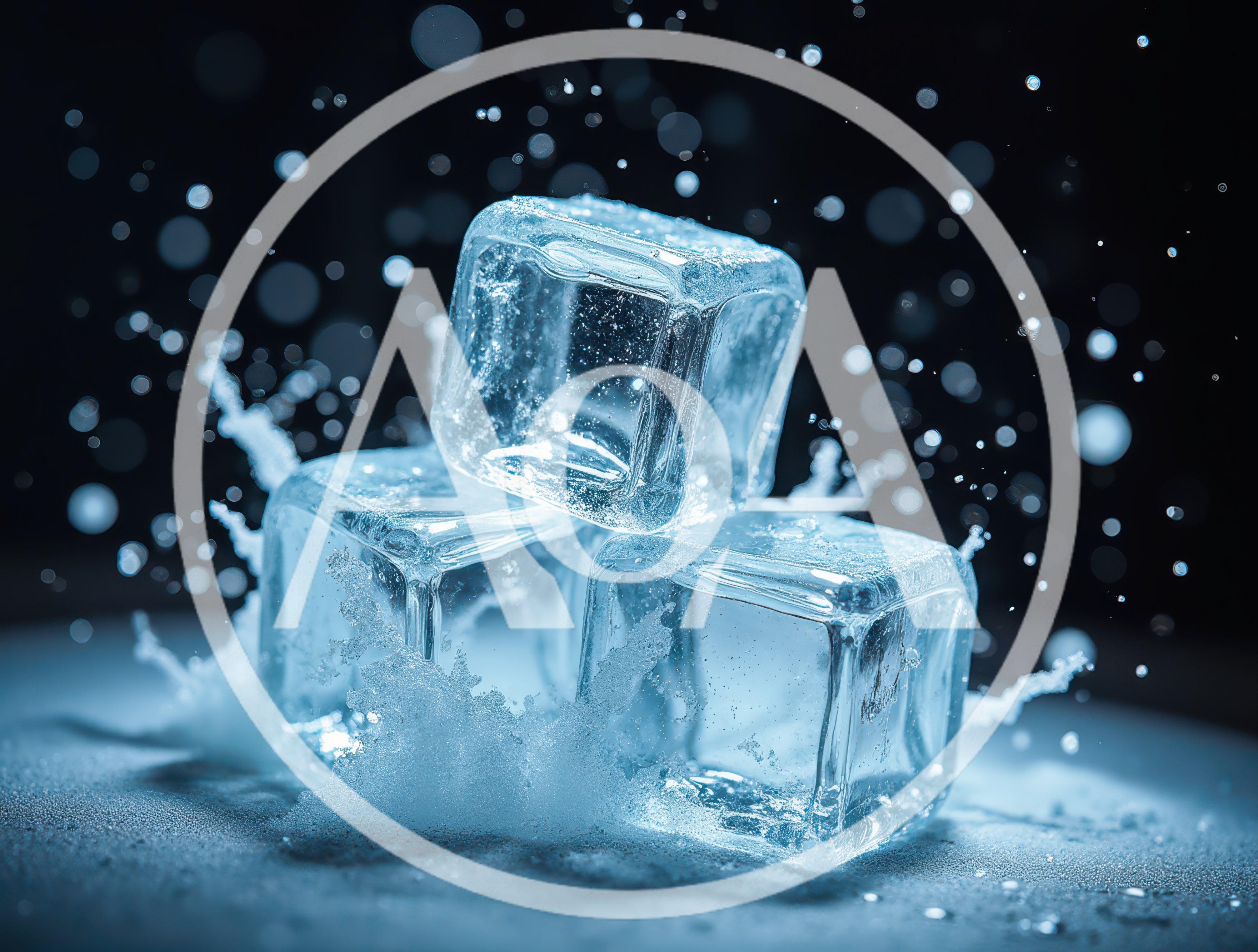 Three Clear Ice Cubes Splashing In Water