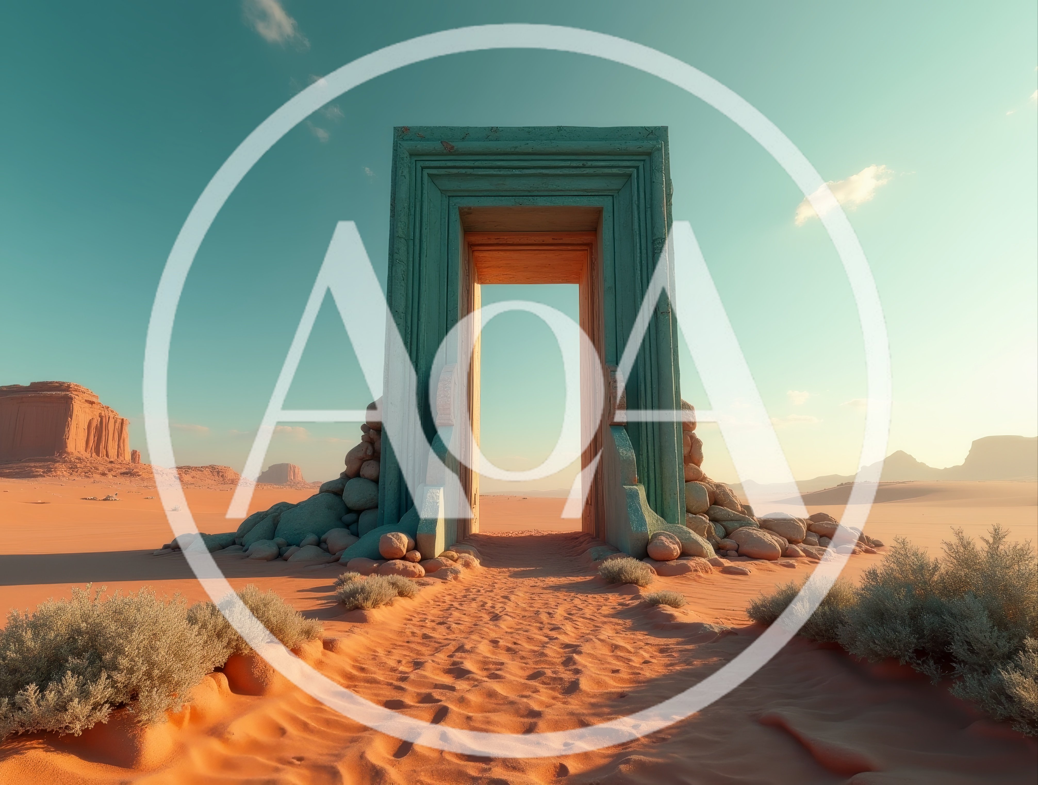 Ancient Stone Portal Standing In A Vast Desert Landscape