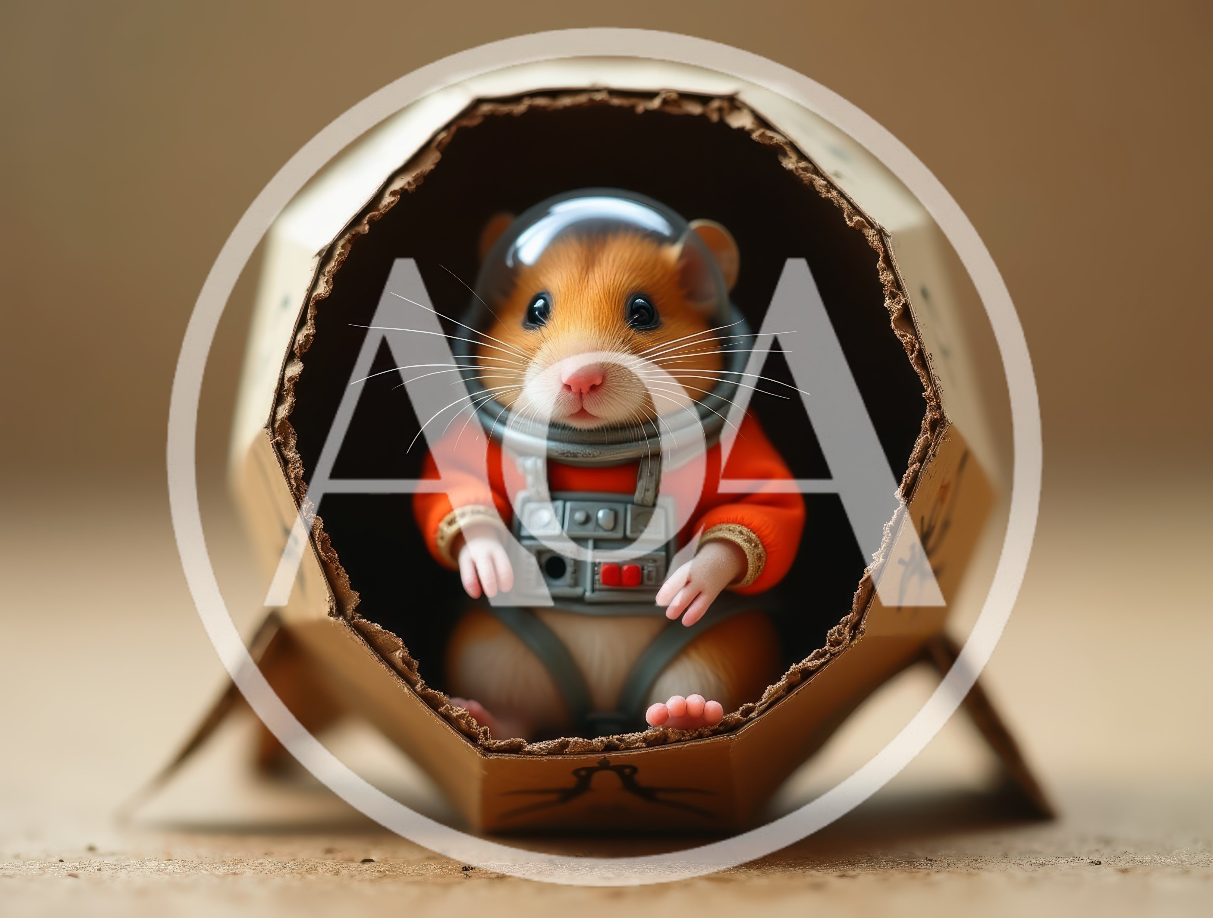 Hamster Astronaut Sitting Inside A Cardboard Rocket Ship