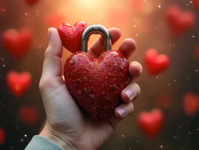 Hand Holding A Heart Shaped Padlock