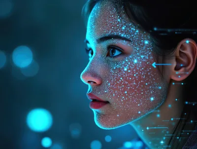 Facial Recognition Scan Of A Young Woman