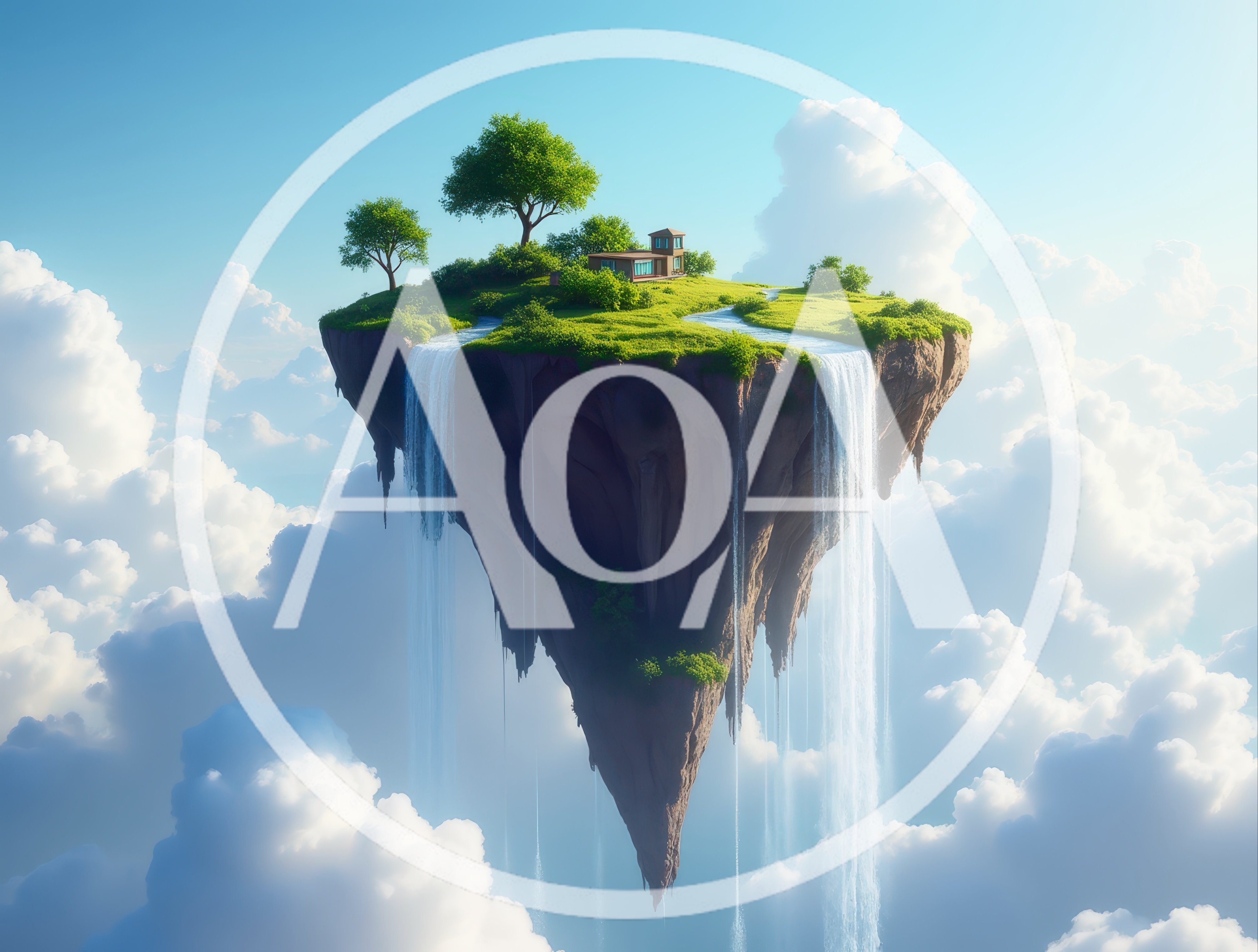 Floating Island With House And Waterfalls In The Sky