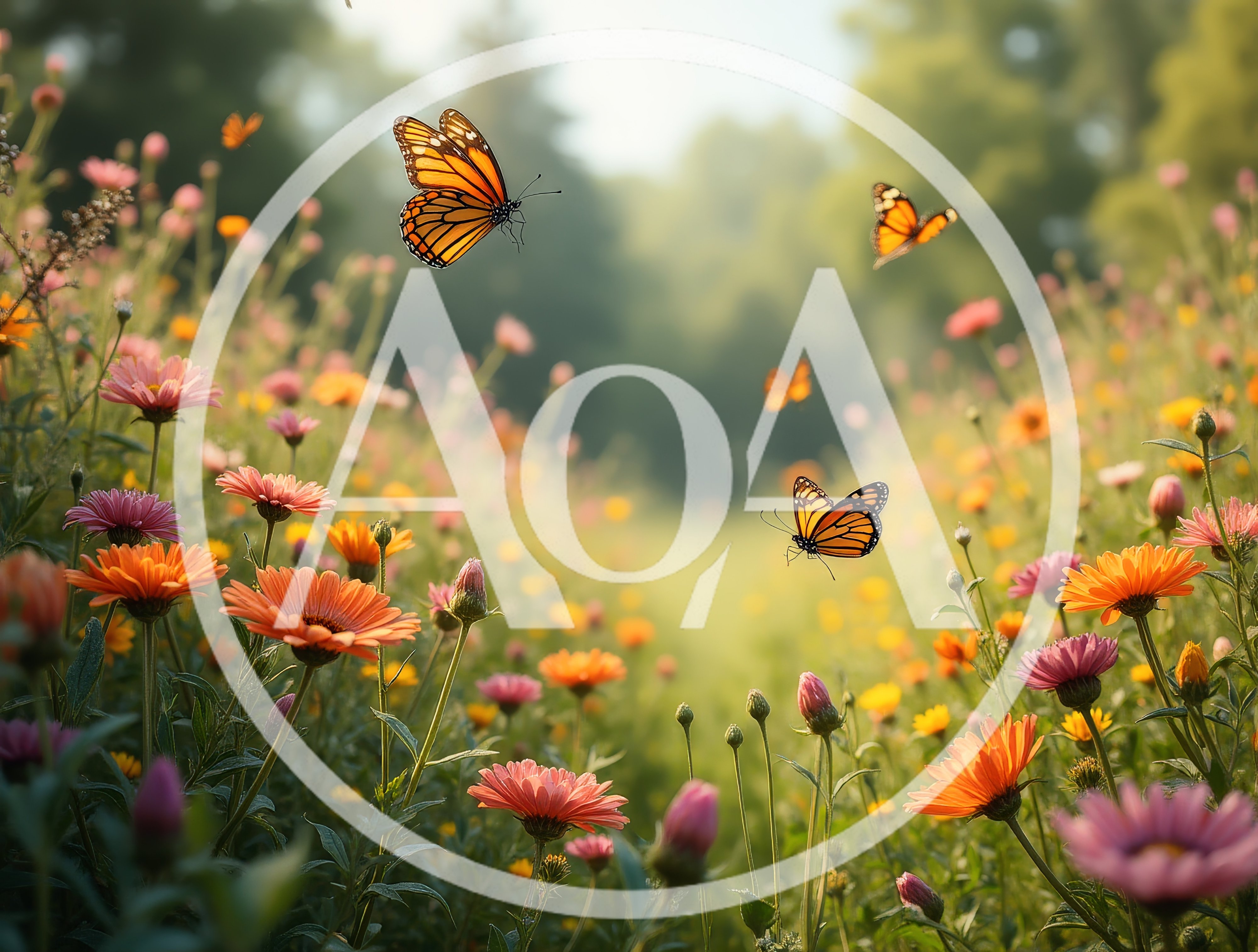Monarch Butterflies Flying Over A Vibrant Wildflower Meadow