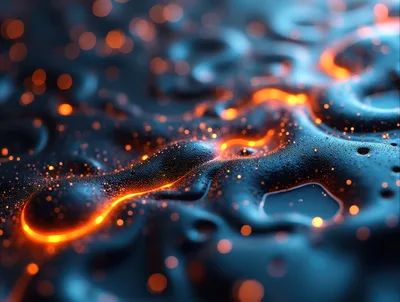 Abstract Glowing Orange Energy Flowing Over Dark Surface