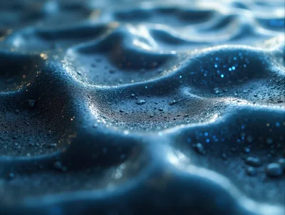Abstract Blue Wavy Surface With Water Droplets