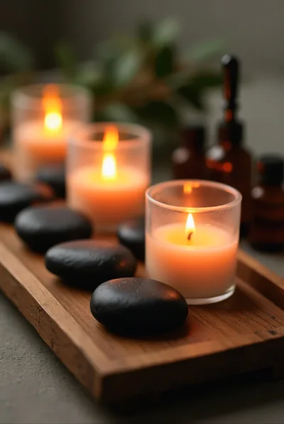 Spa Relaxation Setting With Candles And Stones
