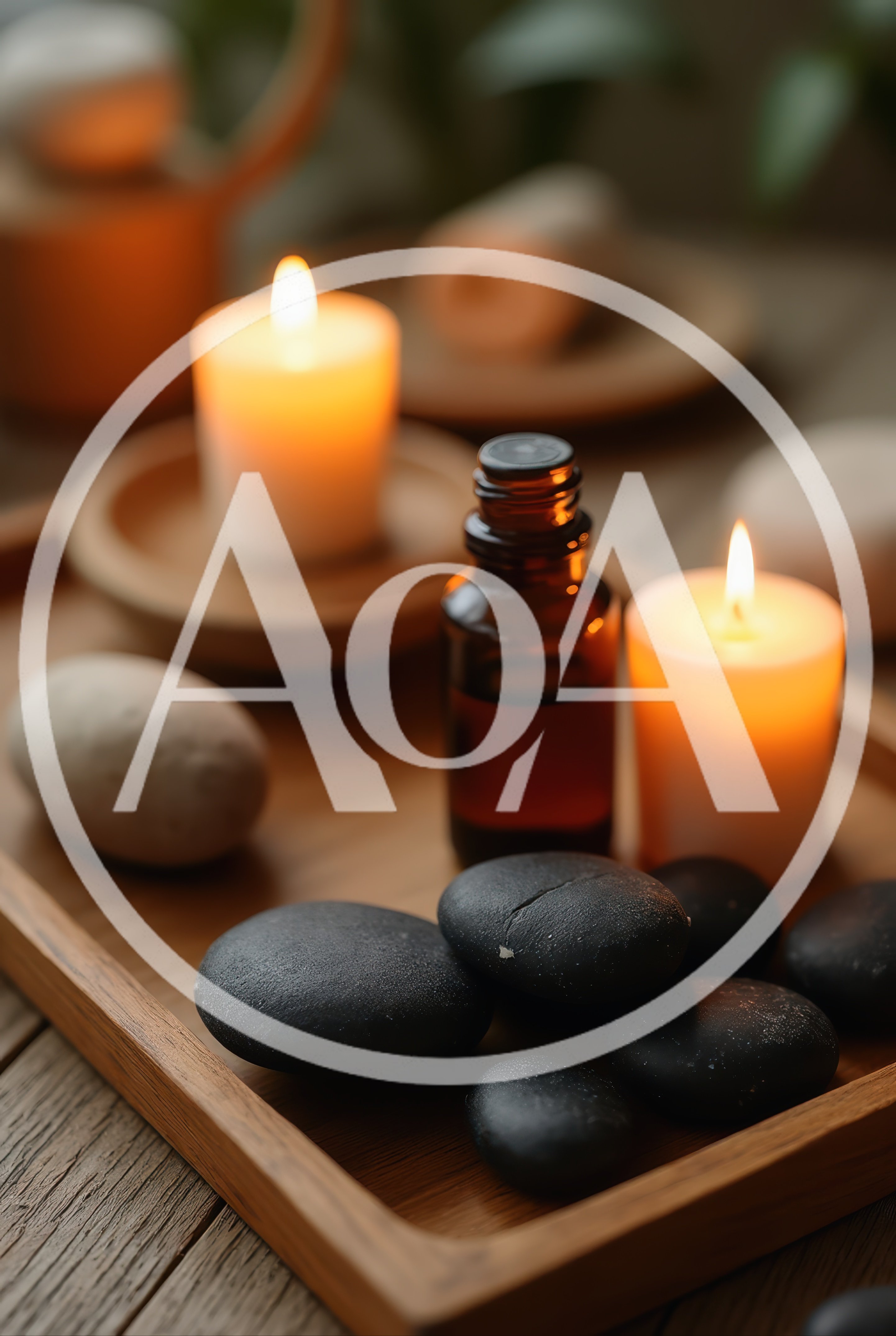 Spa Relaxation Setting With Essential Oil And Stones