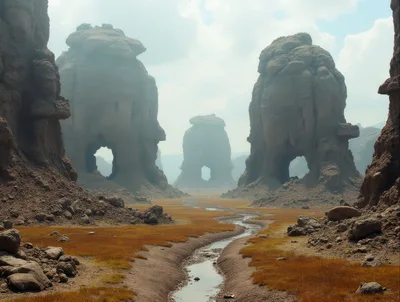 Surreal Desert Landscape With Massive Natural Stone Arches