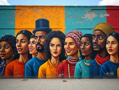 Vibrant Mural Featuring Diverse Portraits Of People