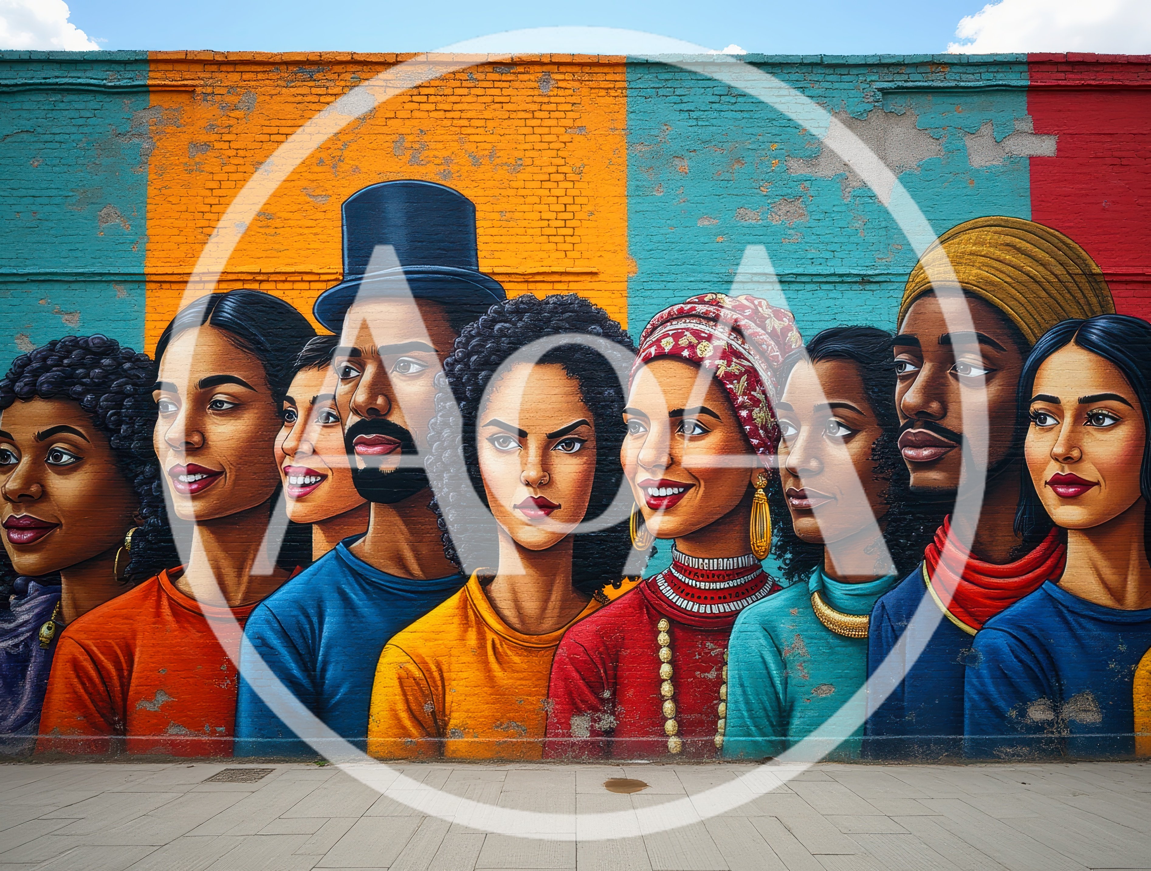 Vibrant Mural Featuring Diverse Portraits Of People