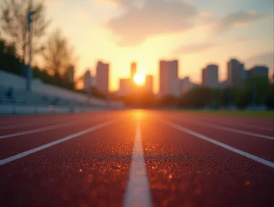 Running Track Lane At Sunset In City