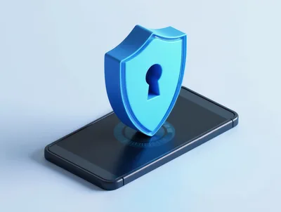 3D Shield Icon With Keyhole On Smartphone Screen