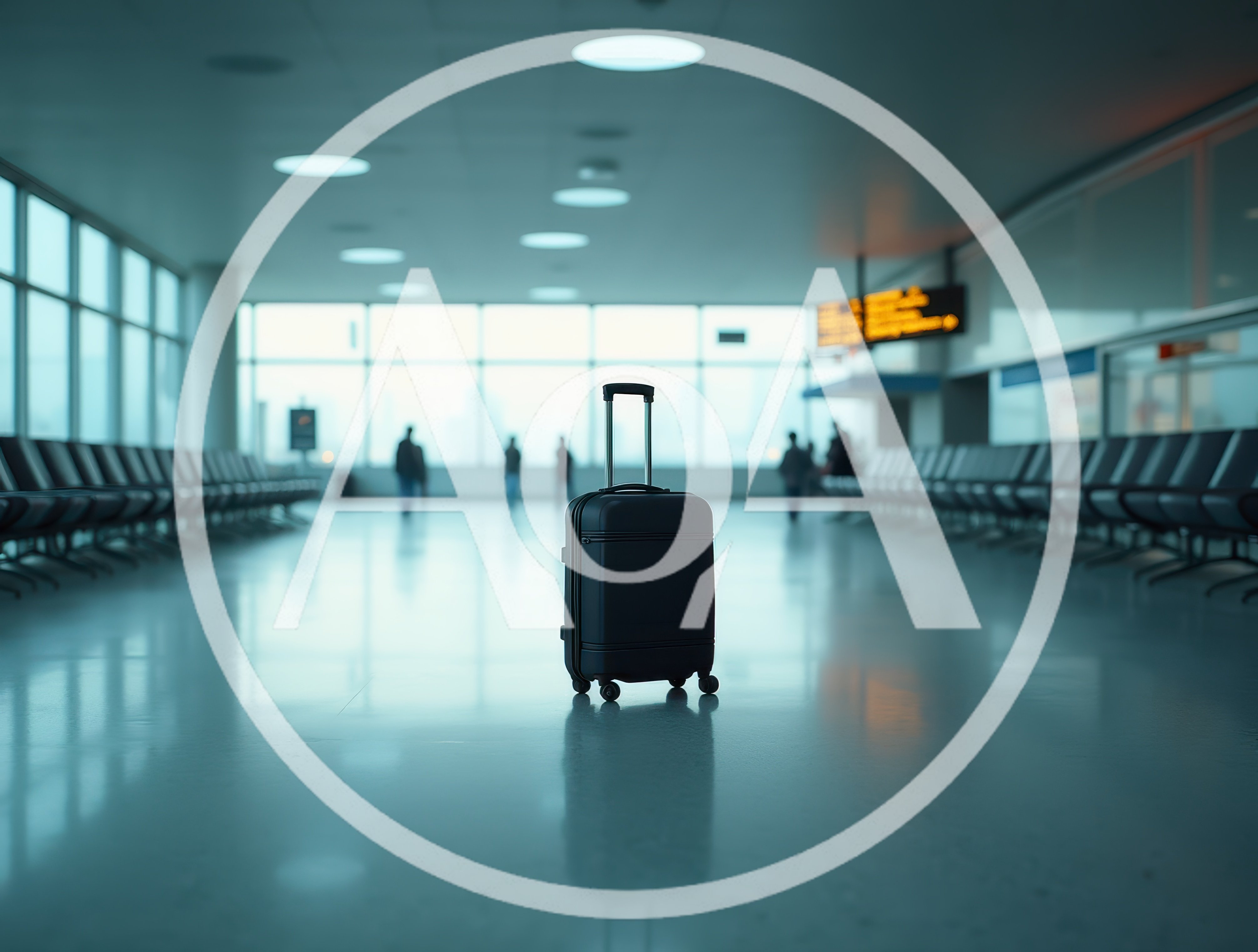 Black Suitcase Standing Alone In An Empty Airport Terminal