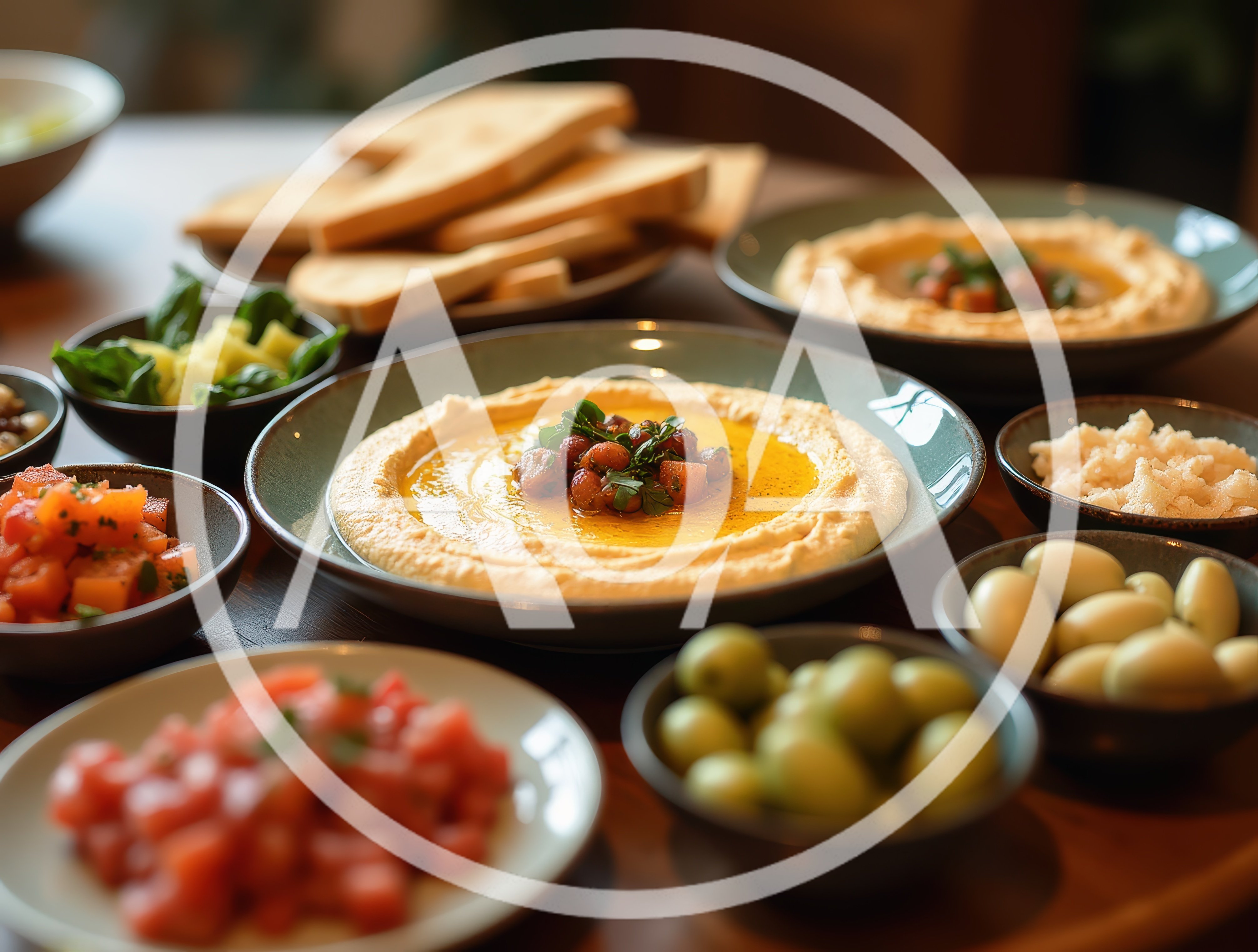 Middle Eastern Mezze Platter With Hummus And Sides