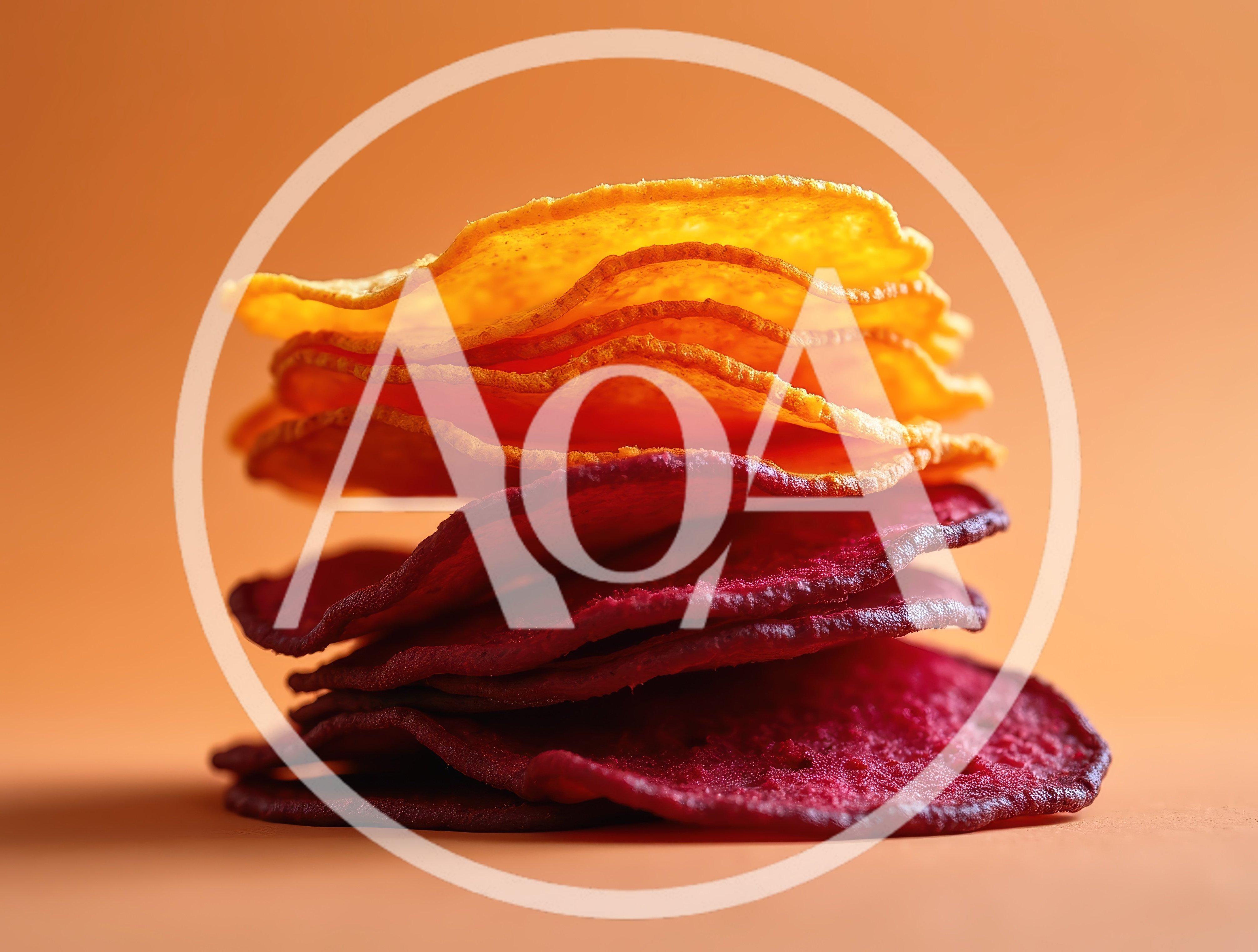 Stack Of Colorful Vegetable Chips On Orange Background