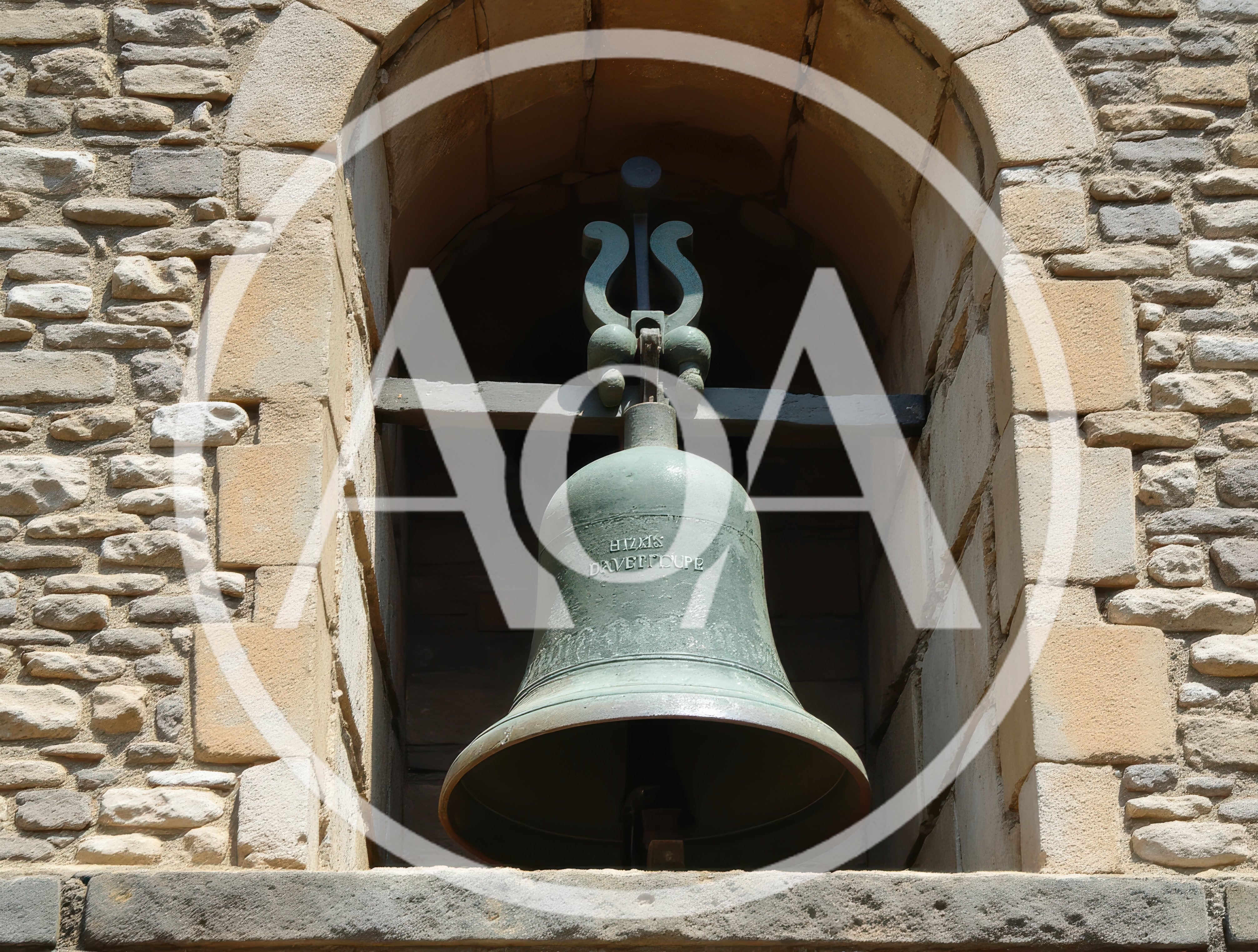 Antique Bronze Church Bell In Stone Archway
