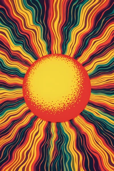 Abstract Psychedelic Sun With Wavy Colorful Rays