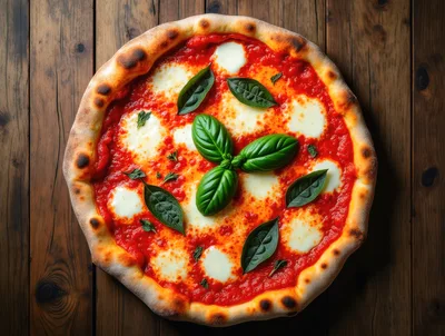 Fresh Margherita Pizza On A Rustic Wooden Table