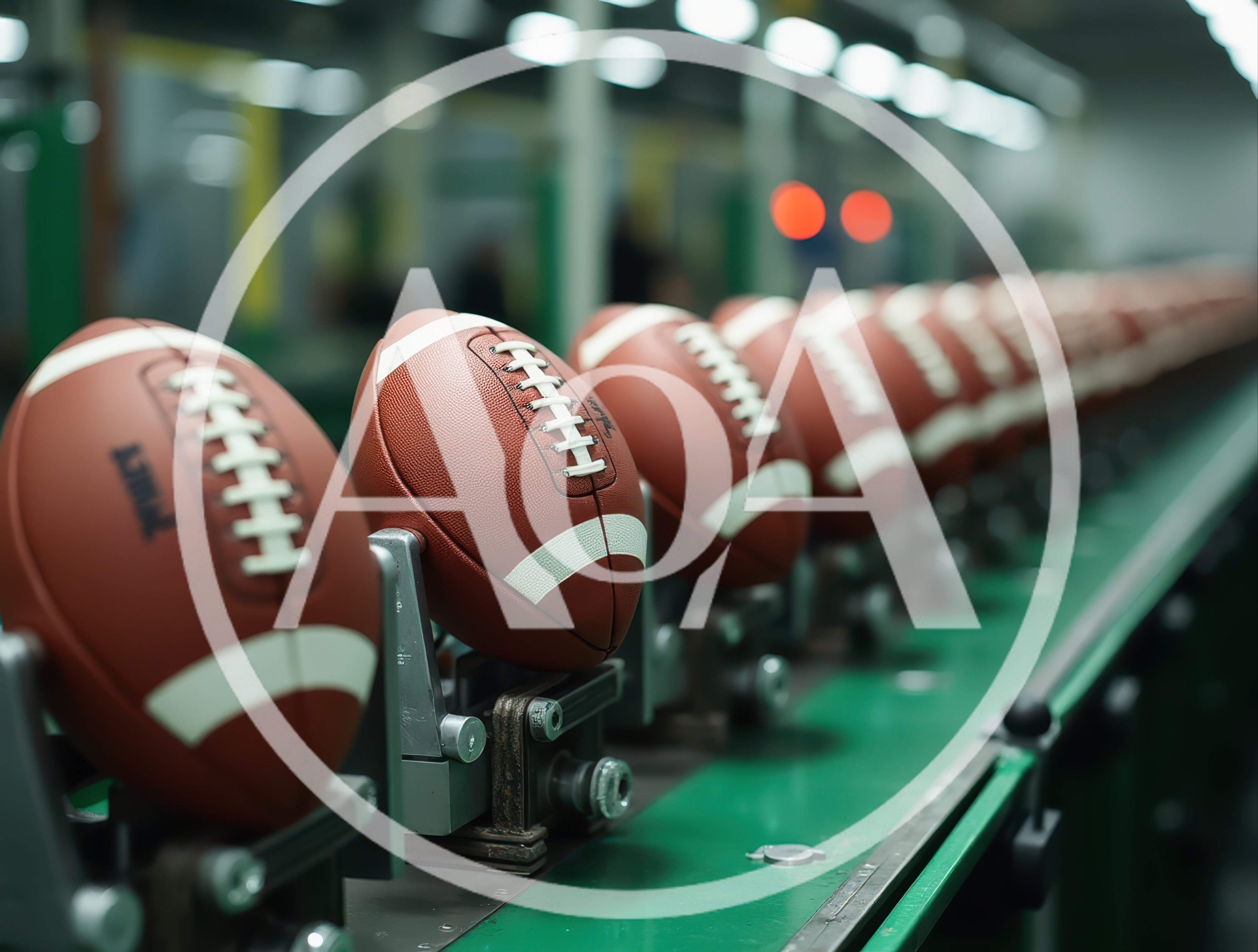 American Footballs Moving Along A Factory Assembly Line