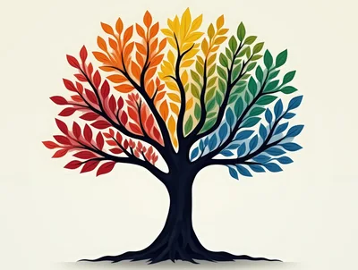 Stylized Rainbow Colored Tree Illustration