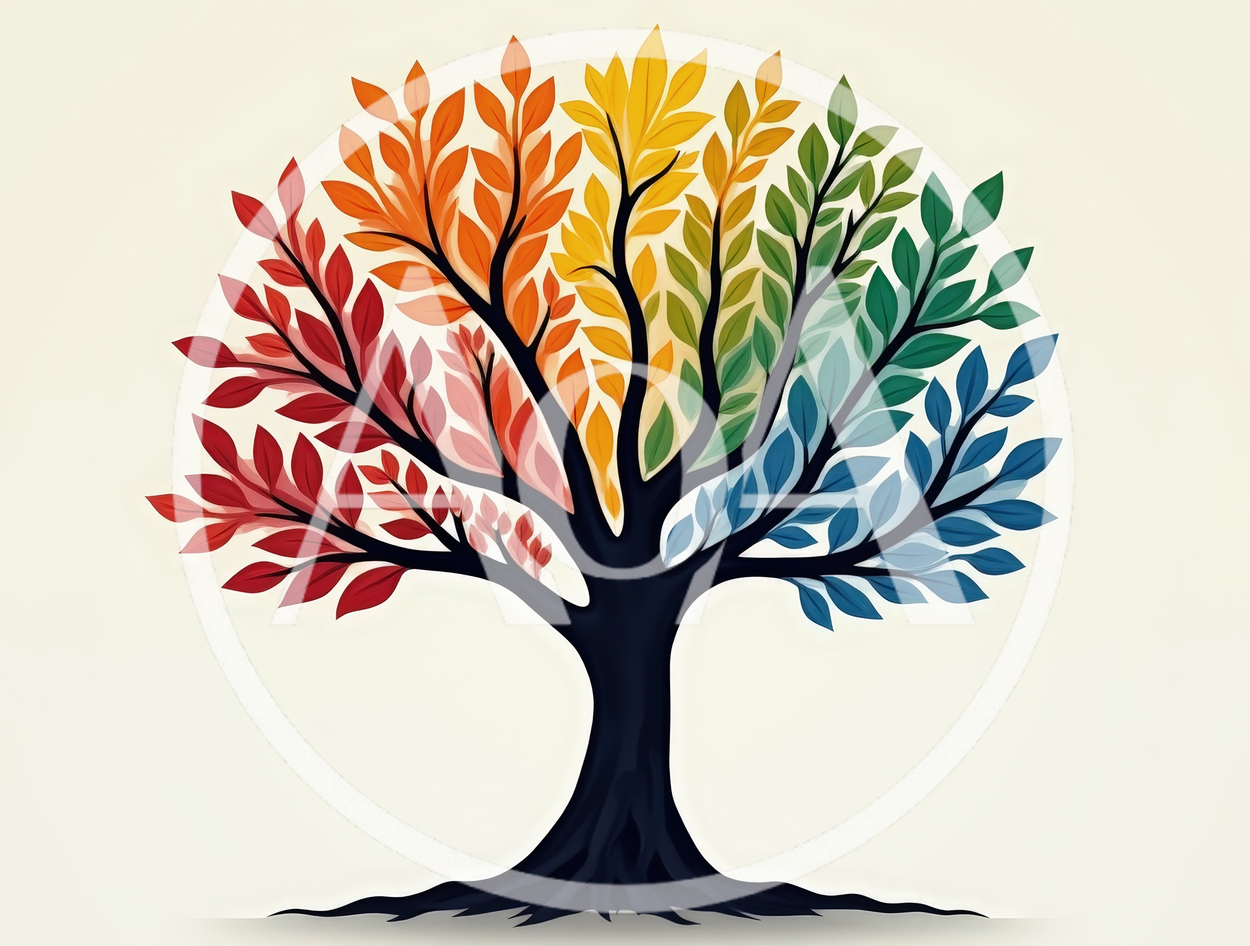 Stylized Rainbow Colored Tree Illustration