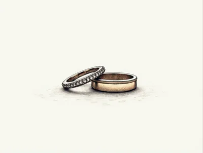Two Wedding Rings Resting On A White Surface