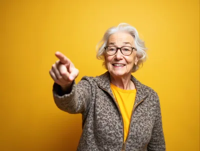 Cheerful Senior Woman Pointing Forward