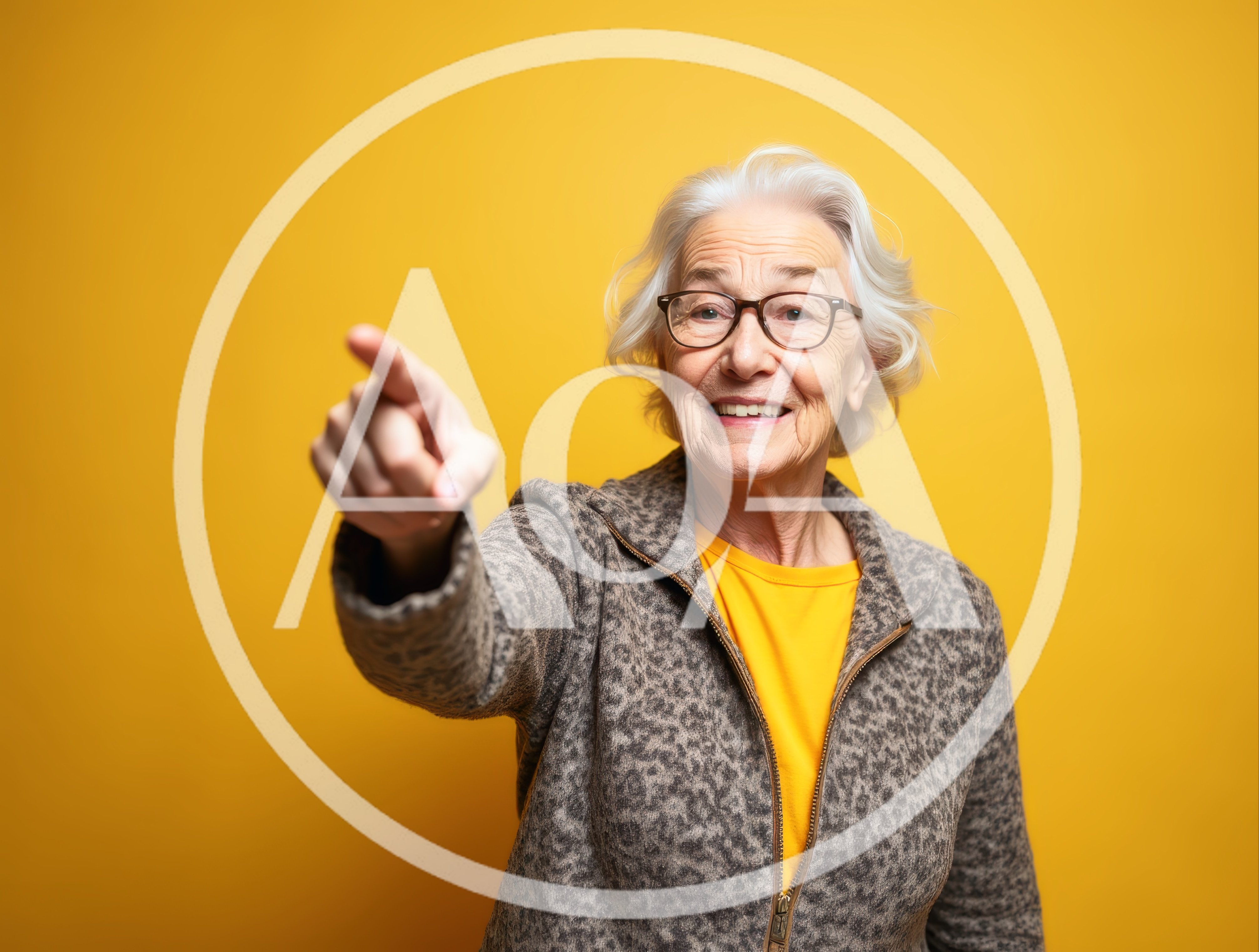 Cheerful Senior Woman Pointing Forward