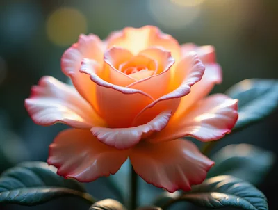 Close Up Of A Peach Colored Rose In Bloom