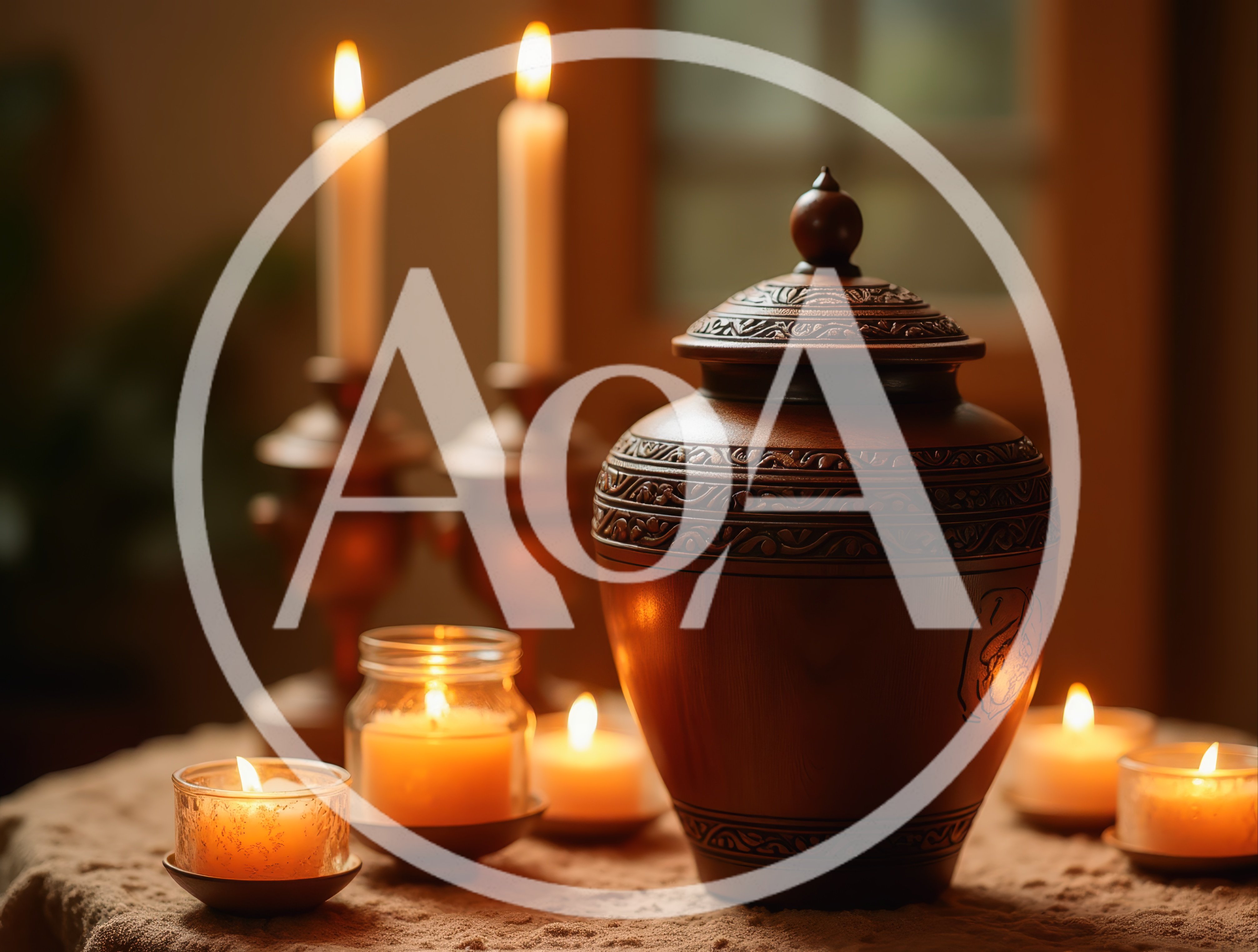 Funeral Urn With Lit Candles On A Table