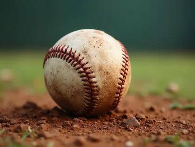 Dirty Baseball Resting On A Baseball Field Infield
