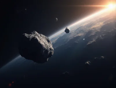 Asteroids Floating Above A Distant Alien Planet