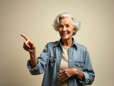 Cheerful Senior Woman Pointing To The Side