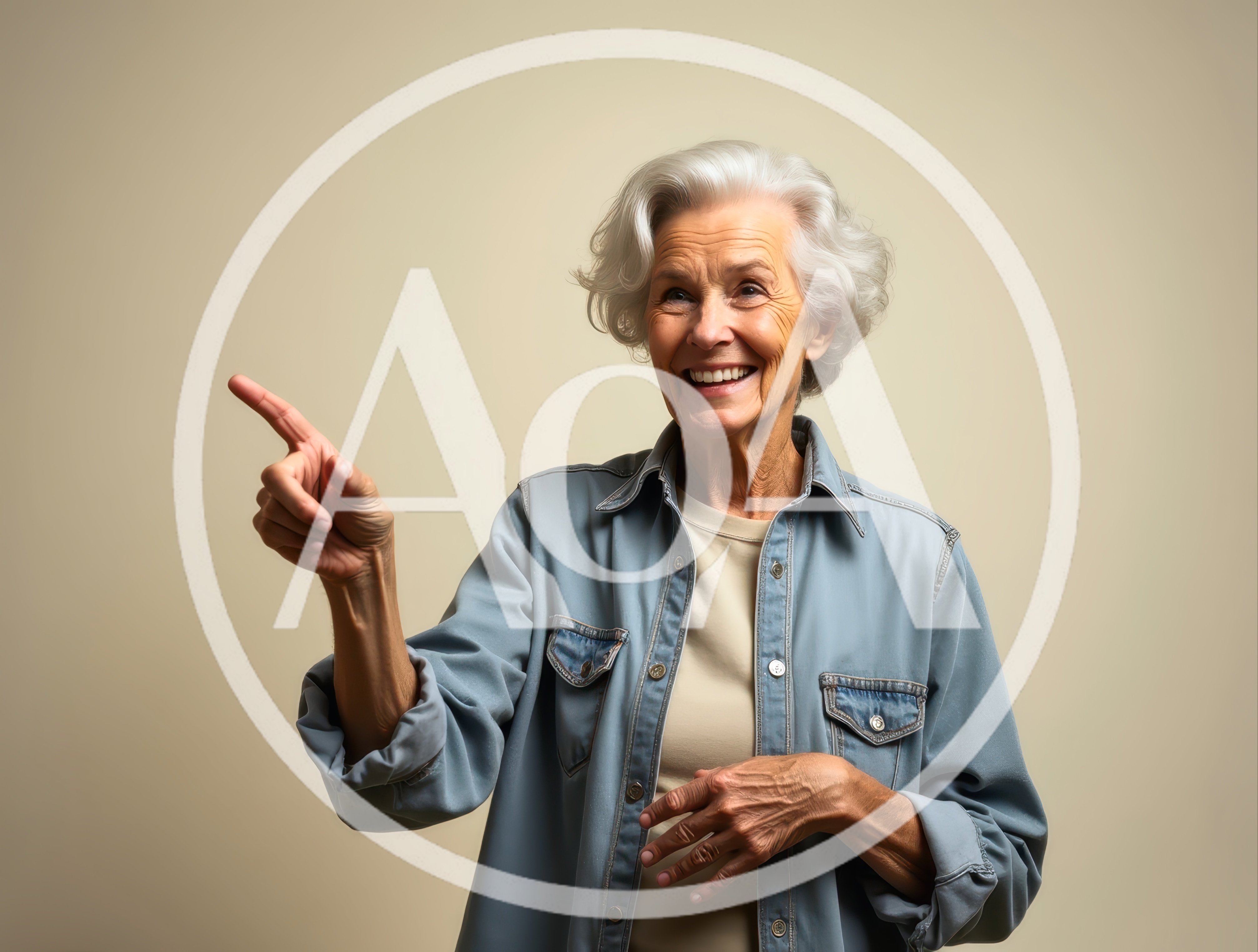 Cheerful Senior Woman Pointing To The Side