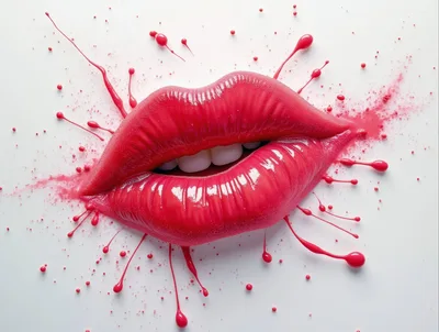 Glossy Red Lips With Paint Splatter Effect
