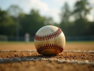 Worn Baseball Resting On A Dirt Infield