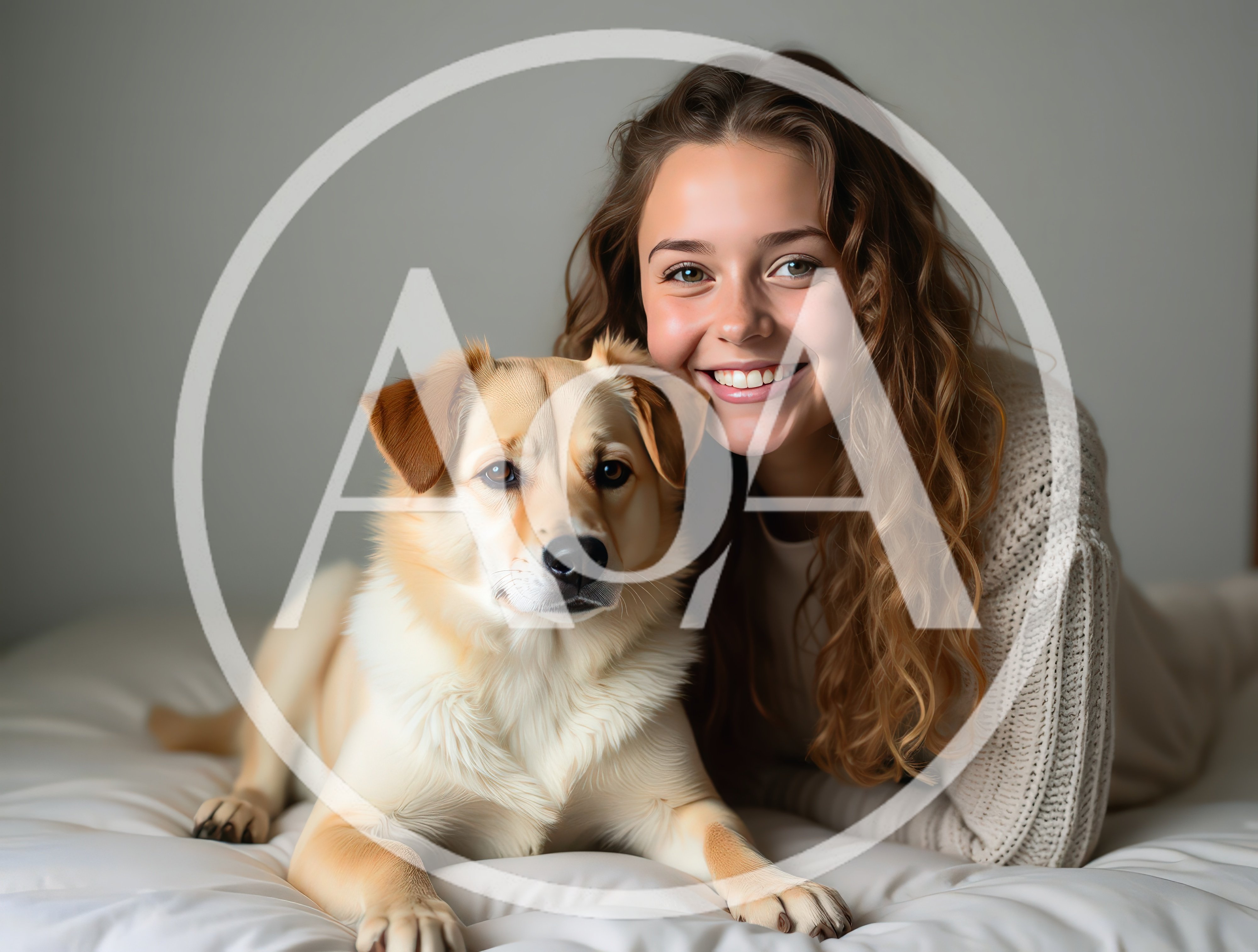 Young Woman Cuddling With Her Dog On A Bed