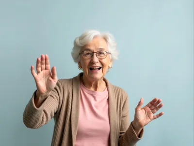 Cheerful Elderly Woman Waving Hello