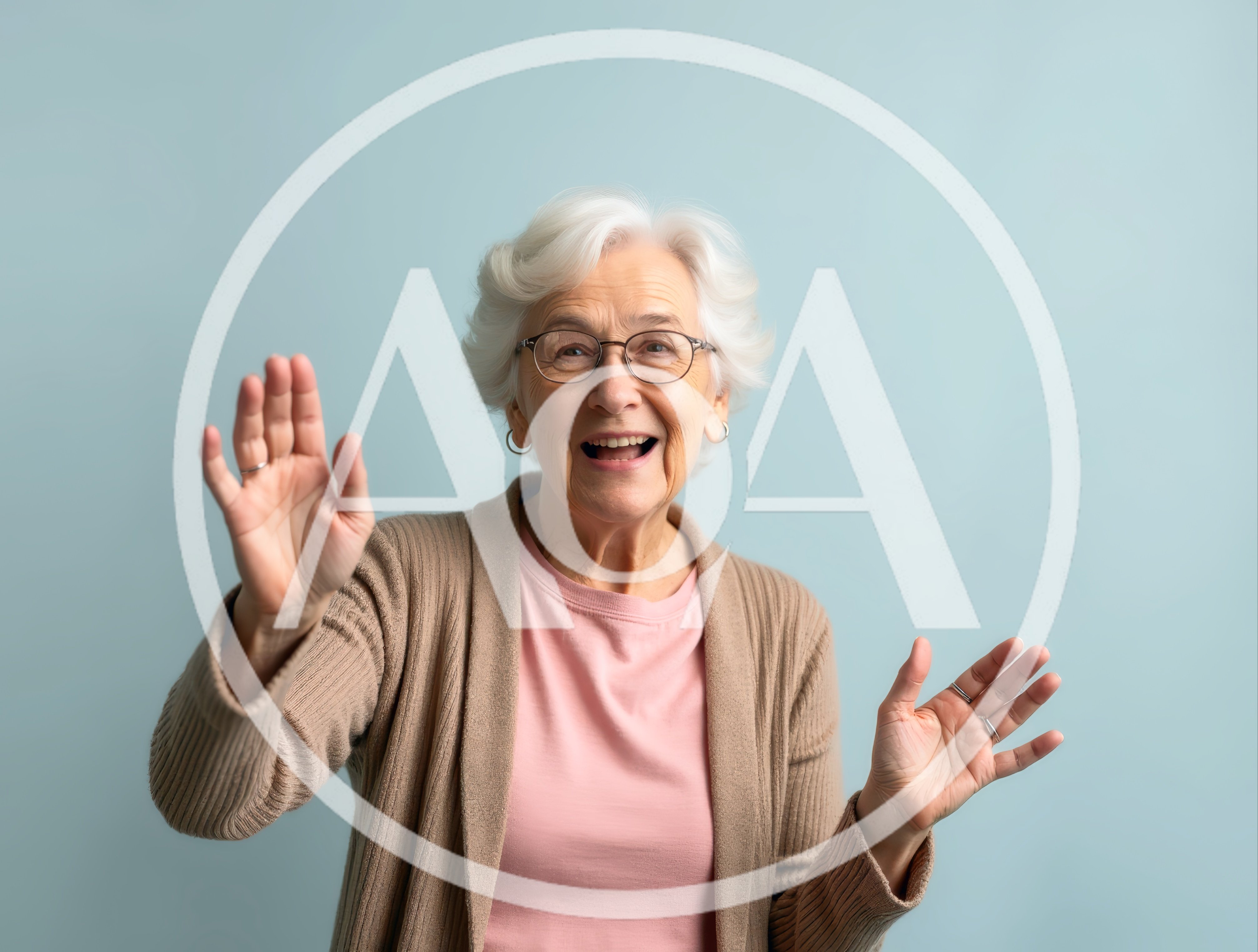 Cheerful Elderly Woman Waving Hello
