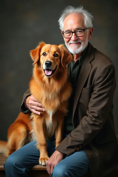 Senior Man Embracing His Golden Retriever Dog